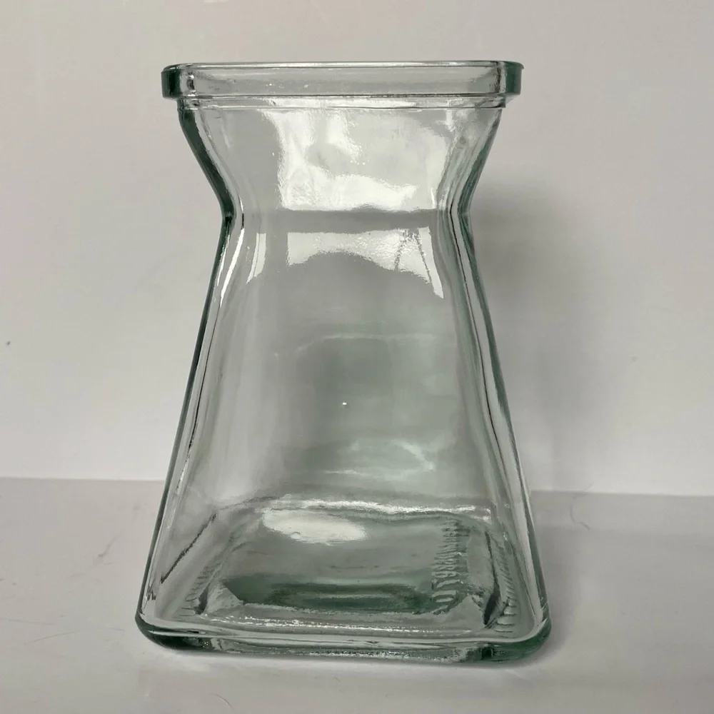 Glass Bulb Vase Square Clear With Flared Top 5” Tall EUC Flower Floral Flared
